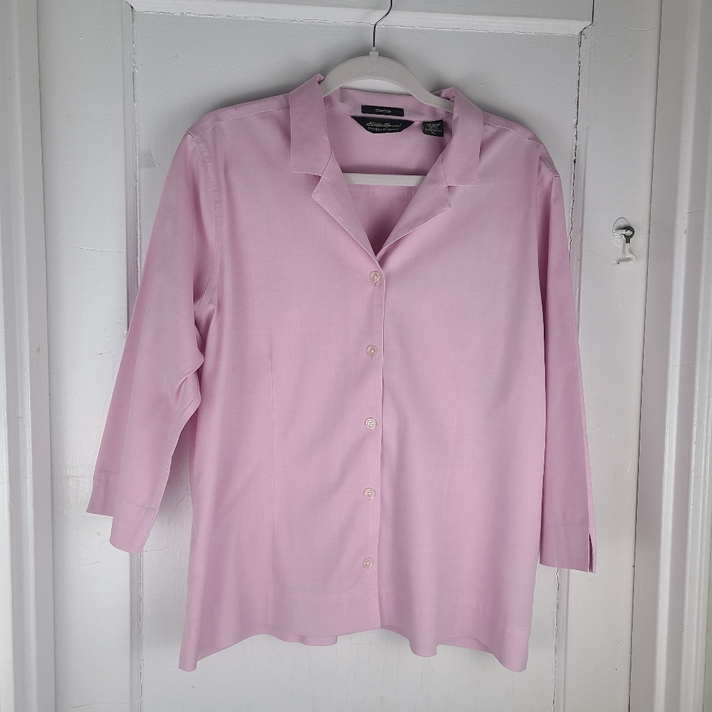 Eddie Bauer Women's XL Pink 3/4 Sleeves Button Up Shirt,wrinkle Resistant.